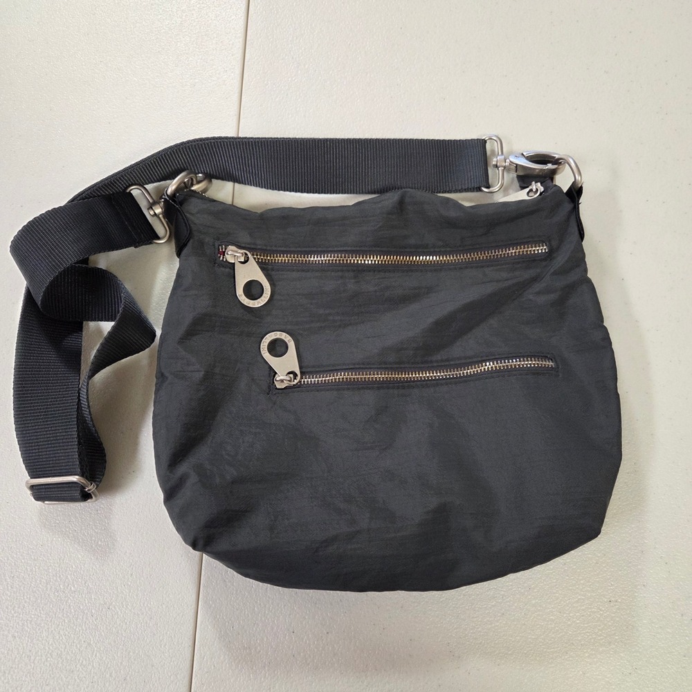 Baggallini Black Nylon Crossbody Bag Multi Zip Travel Messenger Shoulder Purse